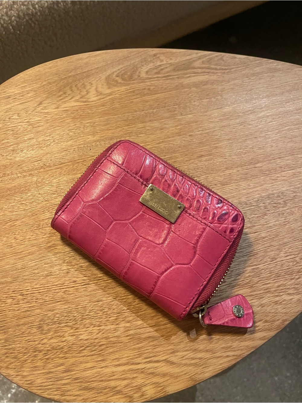 Jimmy Choo Pink Croc-Embossed Zip Wallet - Picture 1 of 5